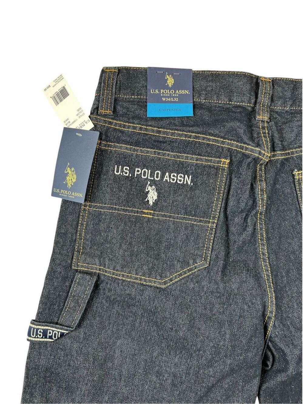 NWT US Polo Assn Mens Carpenter Jeans Dark Wash Blue Denim Baggy W34 L32